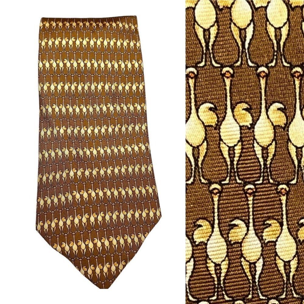 Rare Animal Print Banana Republic Men's Tie Ostrich Silk Novelty Zoo Museum Fun